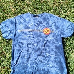 Santa Cruz Skateboards Blue Tie-Dye Short Sleeve Tee with Red/Yellow Logo
